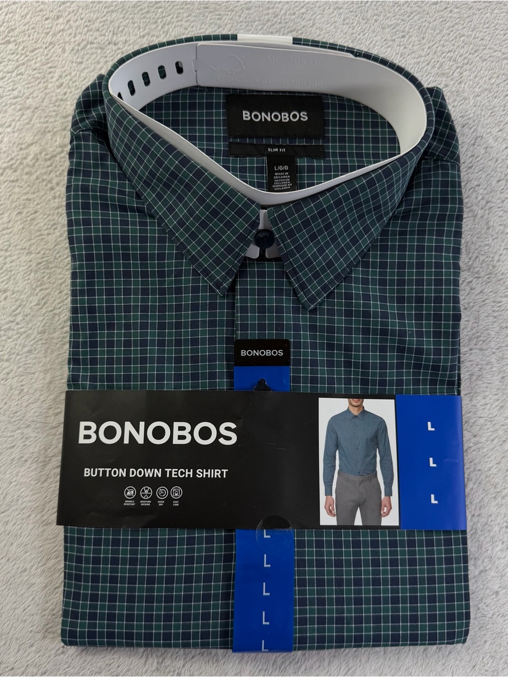 Bonobos Men’s Tech Button Down Shirt L Slim Fit Green Check NWT